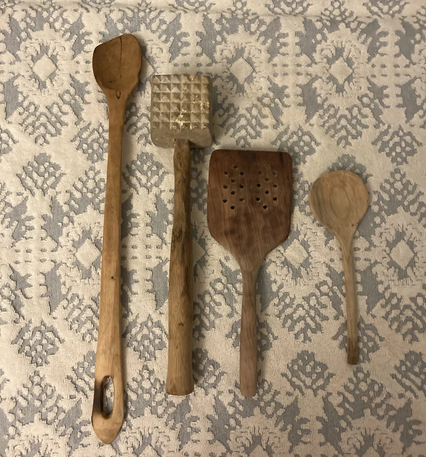 Spoons Utensils Wooden Vintage Lot Old Meat Tenderizer Unique