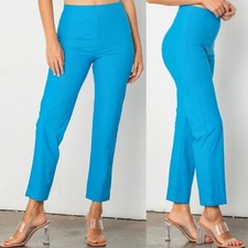 Ic Collection By connie K slim high rise stretch pull on ankle pants aqua blue