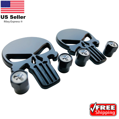 Punisher Tire Valve Caps + Sticker Decal Bundle - 4 Caps & 1 Emblem, 90-Day Warranty