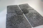 GREY Placemats and Coaster Flames Aster Flower Felt Table Mats Set of 12 pieces