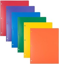 JAM PAPER Heavy Duty Plastic 3 Hole Punch Pocket Folders - Extra Tough School Fo