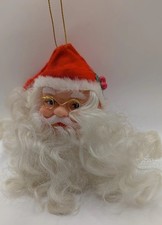 Vintage Santa Claus Head Hanging Christmas Ornament Rubber Face Wire Glasses