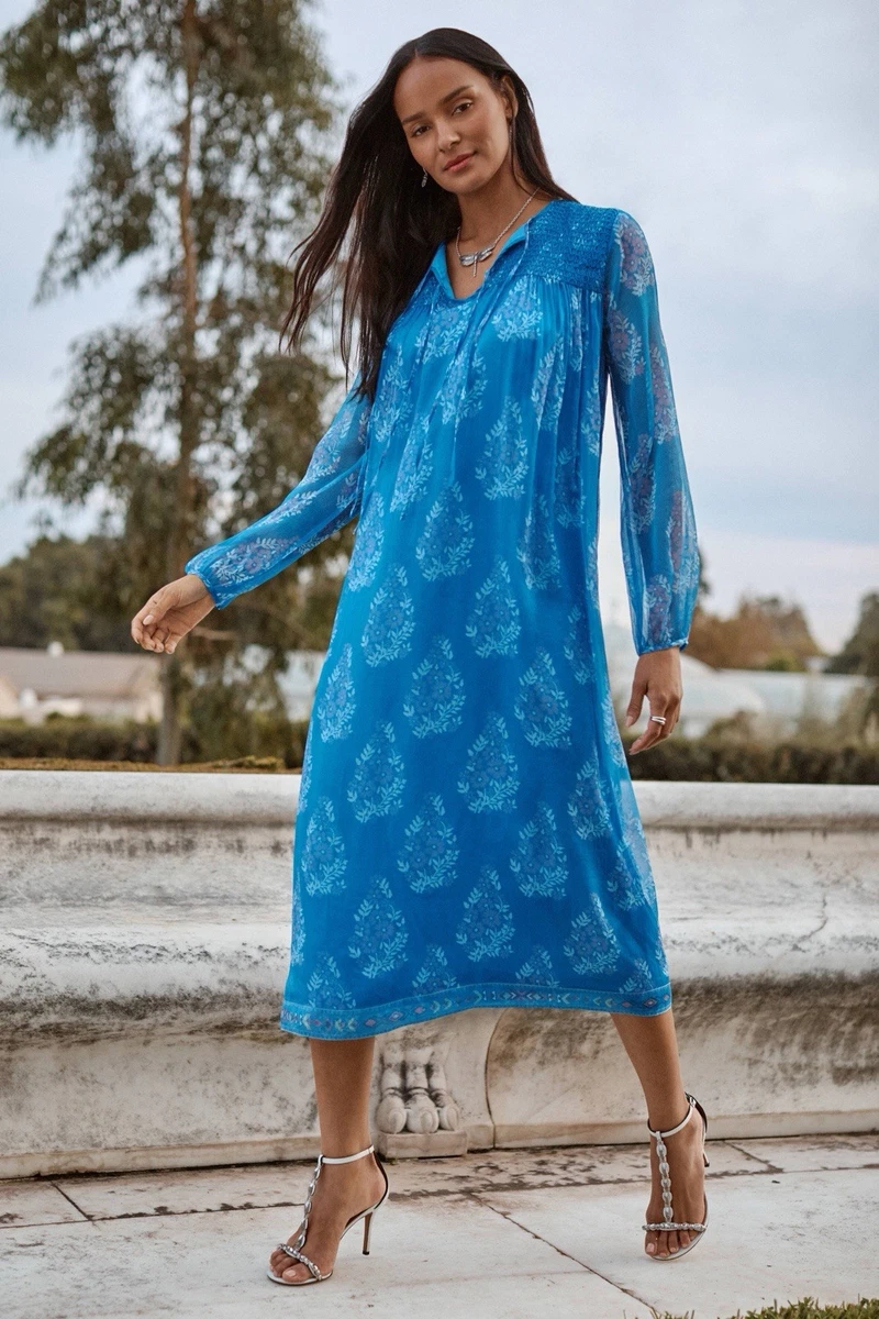 haute hippie beaded silk dress Size 0 This flowy Princess A-Line Boho Lace Color:Periwinkle/White indian dress