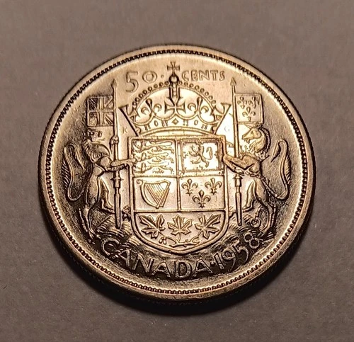 1958 Canadian 50 Cents, Elizabeth II, .800 Silver (ASW=.3oz)  ***LOW SHIPPING***