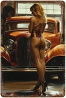 Vintage Pinup Hot Rod Garage Metal Wall Art Sign Retro Decor 8x12 Inch