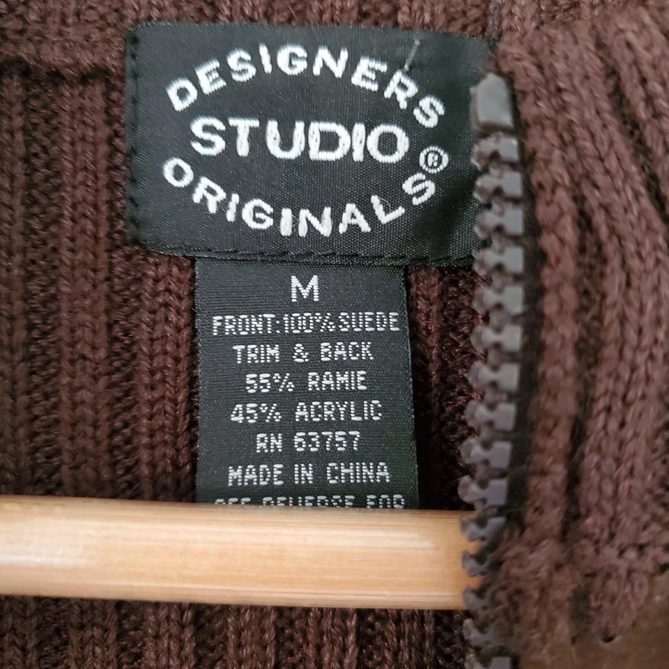 DESIGNERS STUDIO M Brown Suede Sweater Vest Full Zip NWT Mock Neck 70s Hippie - Image 2 of 4