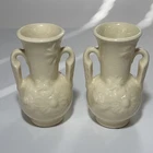 Vintage Shawnee Pottery Glossy Cream Daisy Mini Vase Double Handles Set of 2 USA