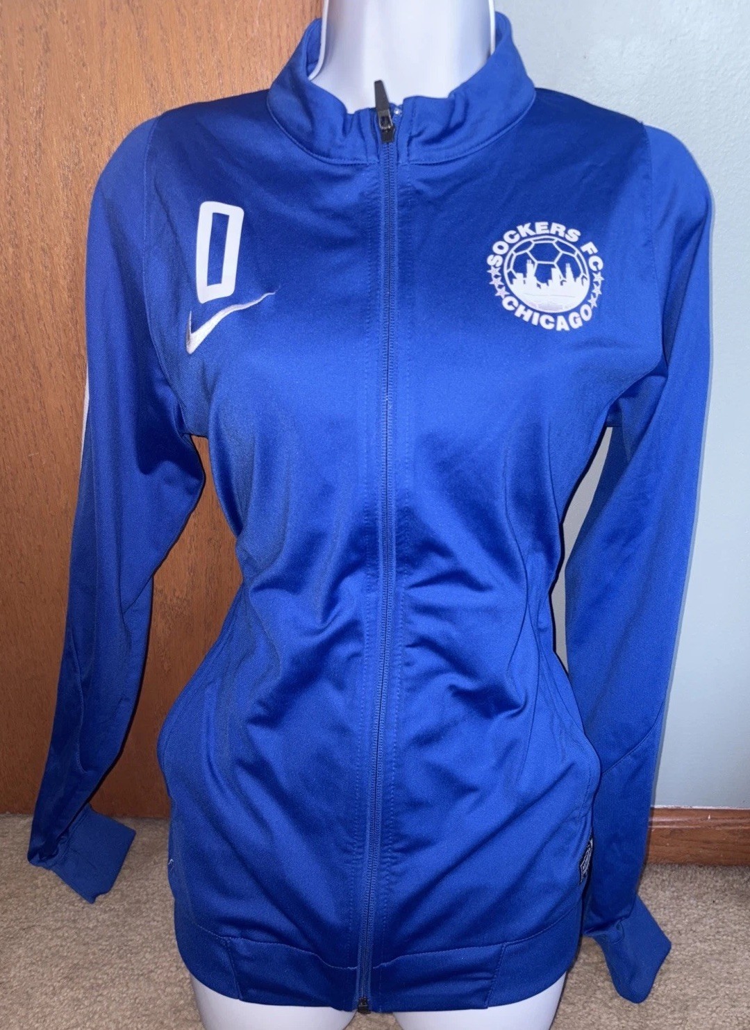 Nike x Chicago Soccer Dri-Fit Running  Blue Zip Up Jacket Unisex Sz Small Vtg image 2