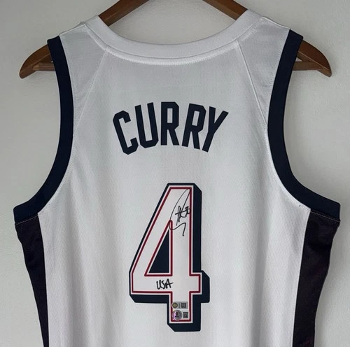 Stephen Curry "USA" Signed Nike 2024 Olympics Auto Jersey Warriors USASM BAS LOA