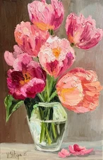 Tulips Flowers Blooming Painting Original Floral Oil  Still life Art Canvas 12х8