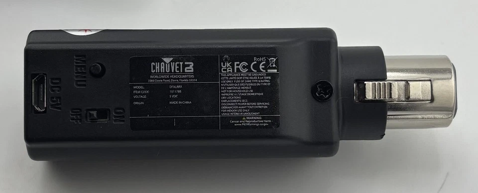 CHAUVET DJ D-FI XLR RX WIRELESS TRANSMITTER PLUG DFXLRRX - Image 2 of 2