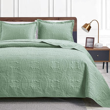 King Size Quilt Set Sage Bedspreads - Soft Bed Summer Lightweight Bedspread Comf