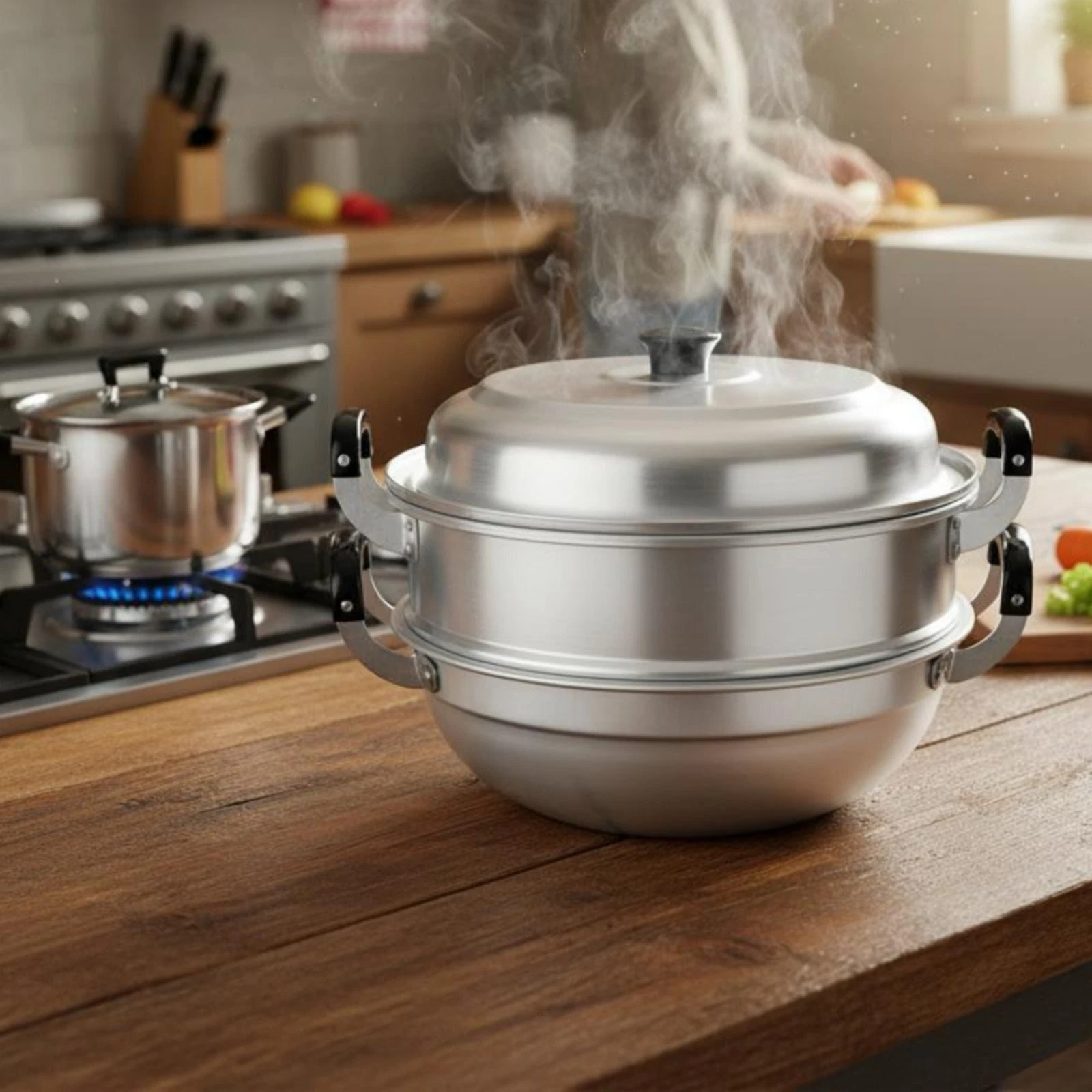 Aluminum Steamer Pot with Insert Large Capacity Round Bottom Stockpot