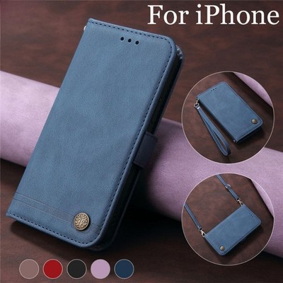 Leder Klapphülle Wallet Case für iPhone 17 16 15 14 Plus 13 12 11 Pro Max hülle