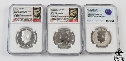 Lot of 3: 2018-2019 KENNEDY HALF Dollar Coins NGC PF70 Rev Proof, PF70 Ultra Cam
