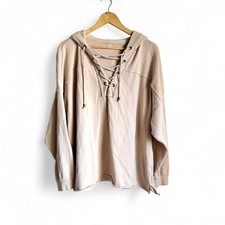Aerie Hoodie Sweatshirt Women  s beige/tan Lace Up Cozy Oversized Long Sleeve M