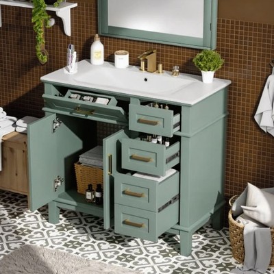 36 In Wide Single Sink Bathroom Vanity Light Green Bathroom Vanity With Storage