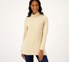 Denim & Co Women's Top Sz M Co. Comfort Z Soft Blend Knit Tan/Beige A453586