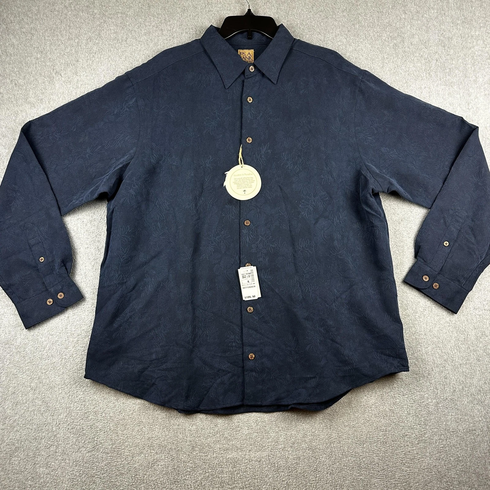 Jos A Bank Shirt Mens XL Navy VIP Paradise Floral Jacquard Long Sleeve Button Up