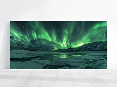 #ad Northern Lights Aurora Borealis Photography Alaska Snowy Mountains Art Canvas $90.00