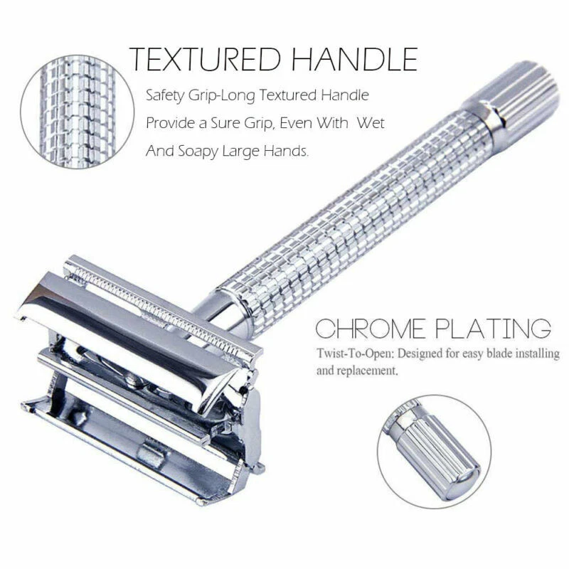 Safety Razor For Men Double Edge Stainless Steel With 5 Blade Mirror Travel Case - Image 2 of 4