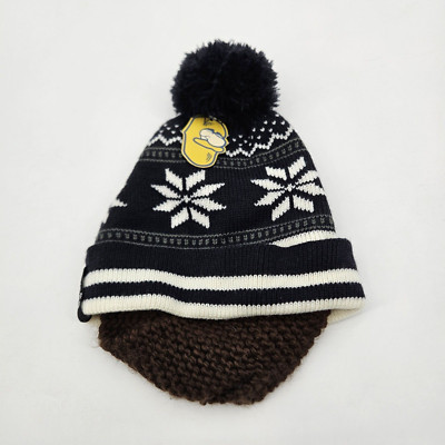 Beard Head Fair Isle Pom knit Beanie Hat With Brown Stubble Chin Strap New Black