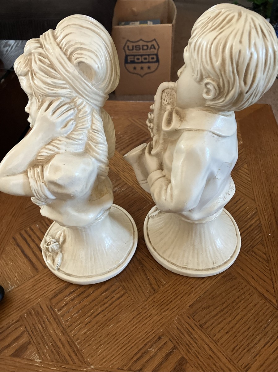 Vintage 1971 U Kendrick Boy Girl Horn Statues - Universal