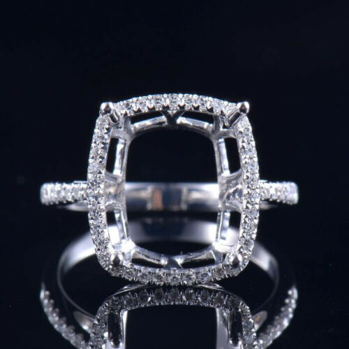 Custom Cushion Women Engagement Ring Setting Only Natural Diamond 14K White Gold - Picture 1 of 11