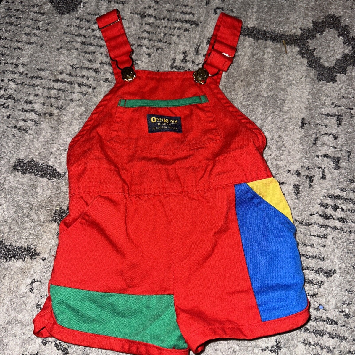 Vintage Oshkosh Primary Color Block Short Overalls Shortalls