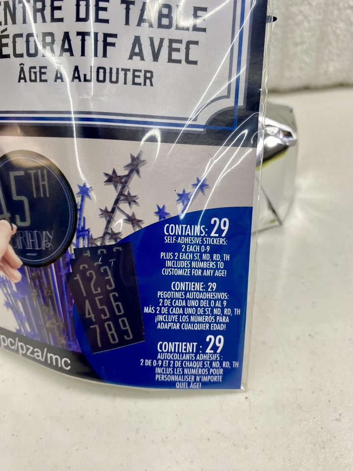 Lote de 6 centros de mesa en aerosol Happy Birthday Man Add-Any-Age 18" negro/azul Foto 4 de 4