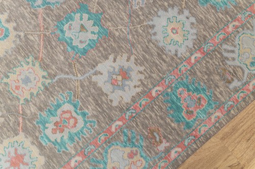 8x10 Gray Colorful Soft Quality Hand-Knotted Angora Wool Oushak Rug - Picture 12 of 21