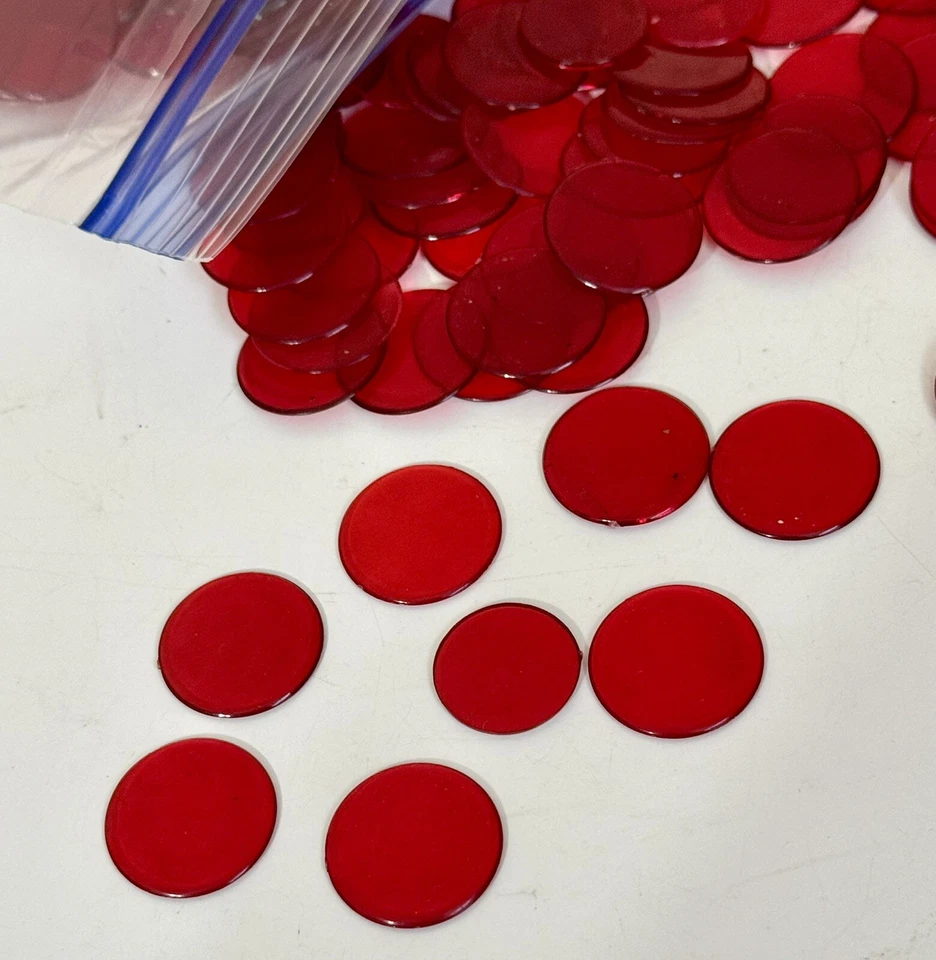 Vintage Lot 350+ Bingo Markers Red Transparent Lot Disc Round Ruby Game Tile - Image 2 of 3