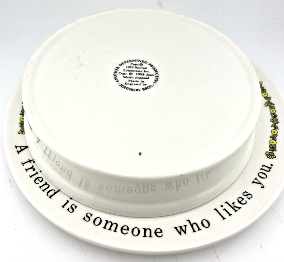 Vintage Joan Walsh Anglund Plate And Bowl Set Friends 1970's