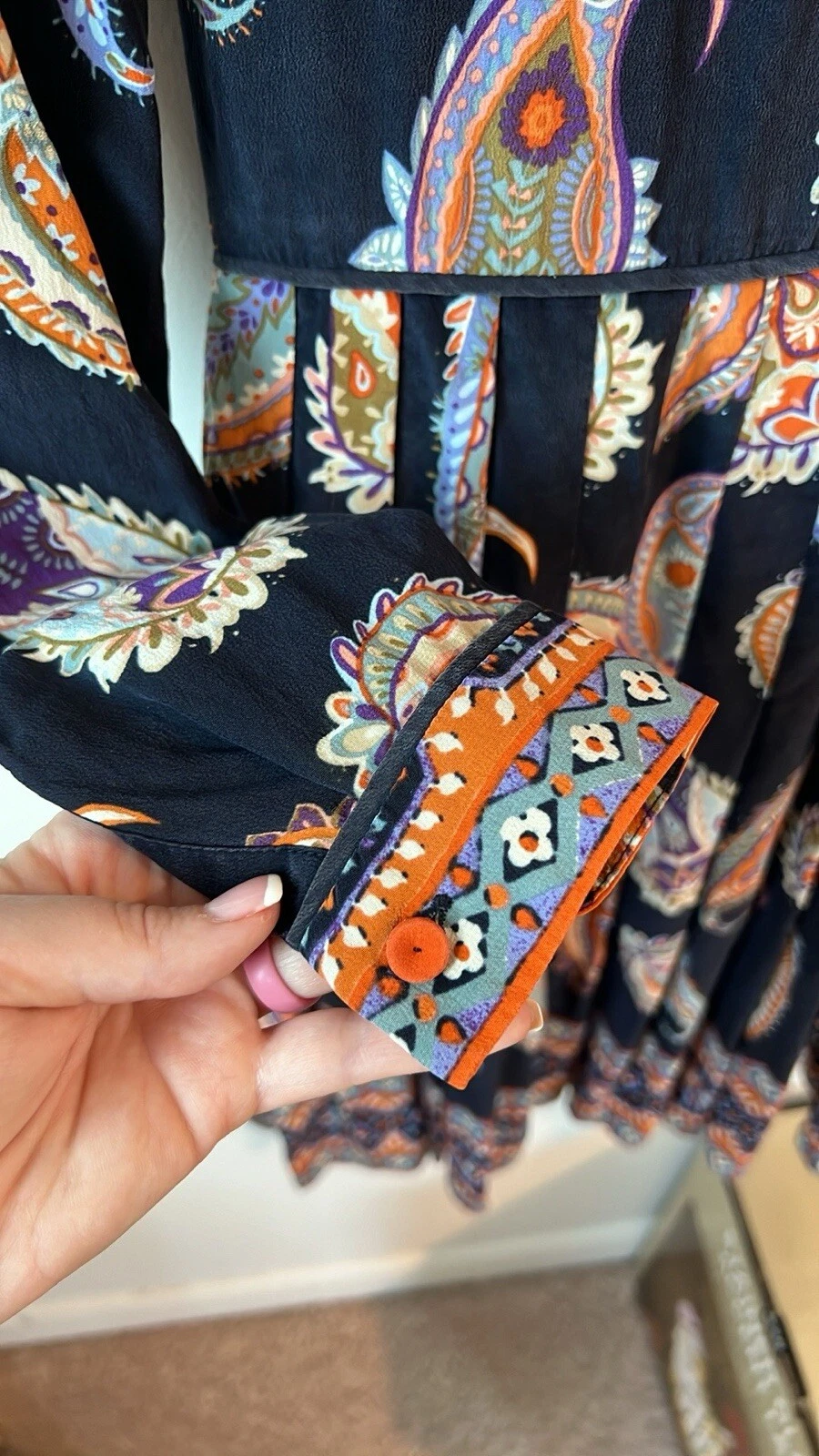 Mini abito Tory Burch 100% seta manica lunga stampa paisley