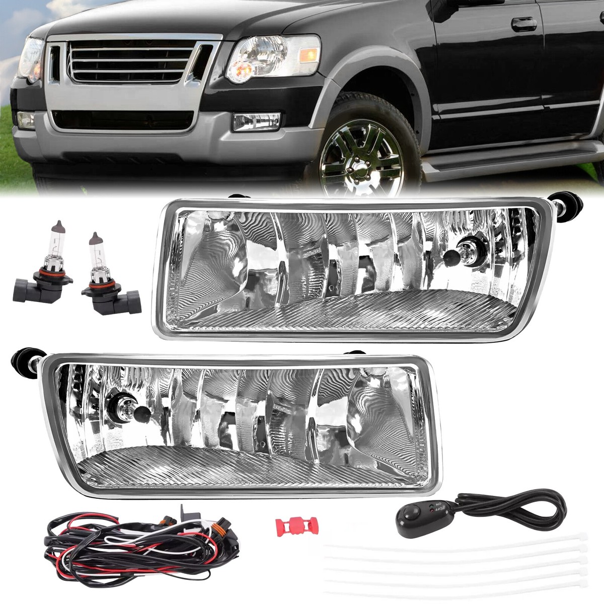 Fog Lights Lamps w/Bulbs+Wiring For Ford Explorer XLT 06-10