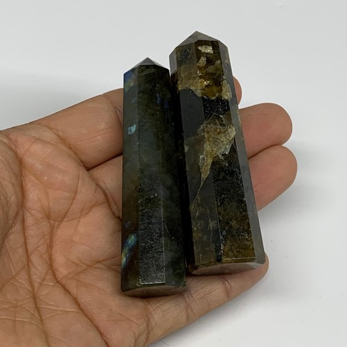 99.9g, 2.9"-3", 2pcs, Small Labradorite Tower Point Crystal @Madagascar, B31301 - Picture 3 of 10
