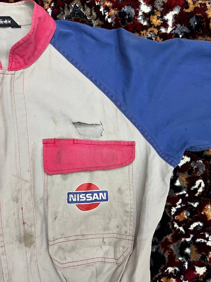 VINTAGE NISSAN JAPAN JDM MECHANICS JUMPSUIT COVERALLS OVERALLS TRI-COLOUR - Image 3 of 4