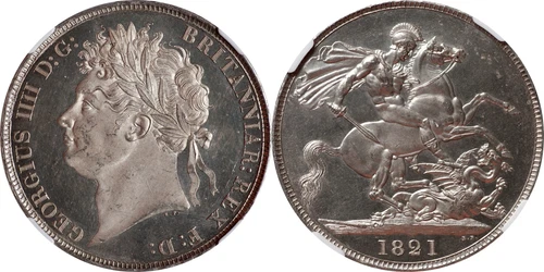 Great Britain 1821 George IV Deep Mirror Prooflike Silver Crown NGC MS-62