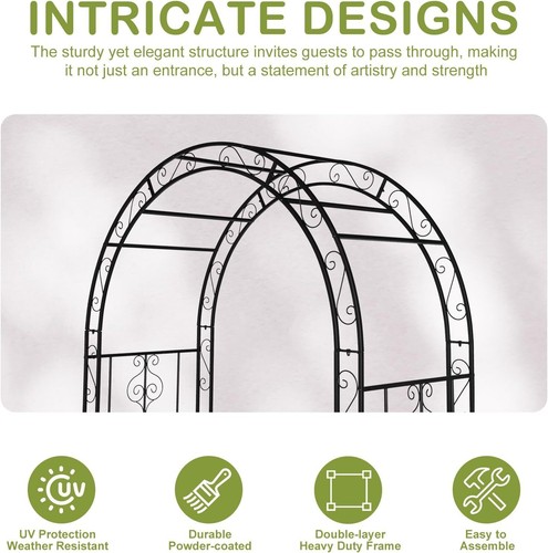 7FT Garden Arch Arbor, Heavy Duty Metal Archway, Decorative Frame Stand Trellis - Picture 5 of 9