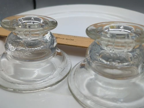 VTG Madrid Candleholders Pair Depression Glass Federal Glass Clear Taper/Votive