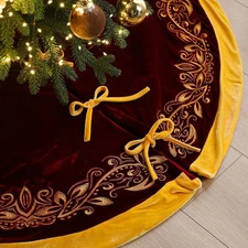Luxury Velvet Christmas Tree Skirt 48 Inch Gold Victoria Embroidery Vintage Spar