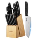 VEVOR Kitchen Knife Set with Block and Sharpener 15 PCS Home Steel Knife Set