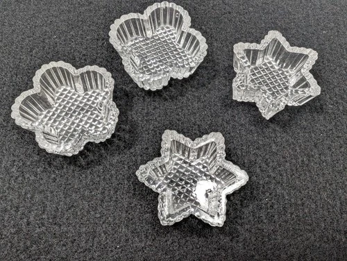 Depression Era Pressed Glass Salt Dishes, Set of 4, Star shape & Clover, 2"
