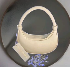 Madison West Structured Crescent Top Handle Bag Cream Detachable Shoulder Chain