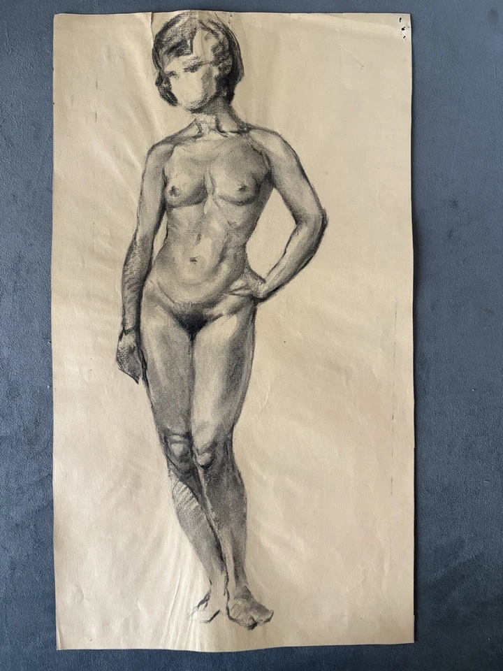 French Charcoal Academy Drawing 19th Century Woman - Image 2 of 4