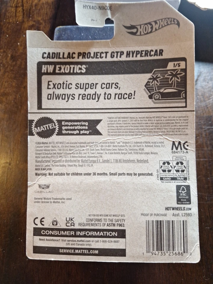 Hot Wheels Cadillac Project GTP Hypercar HW Exotics Yellow Card Not Perfect - Image 3 of 4