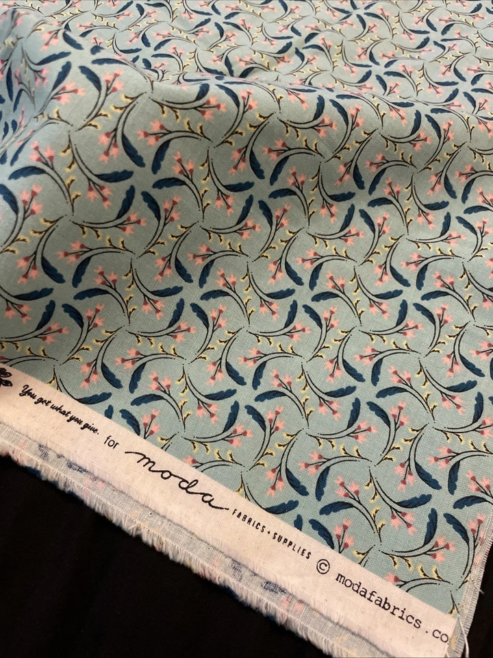 2 Yd Blue Pink Calico on Green Quilt Cotton, Moda, BASIC GREY NOVA Have Hope - Image 2 of 4