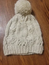 aerie tan knitted beanie with fluffy ball one size cold winter