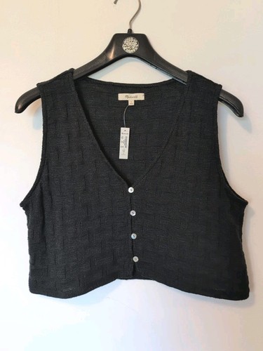 Madewell Basket Stitch Vest Womens L Black Boho Earthy Classic Texture NWT