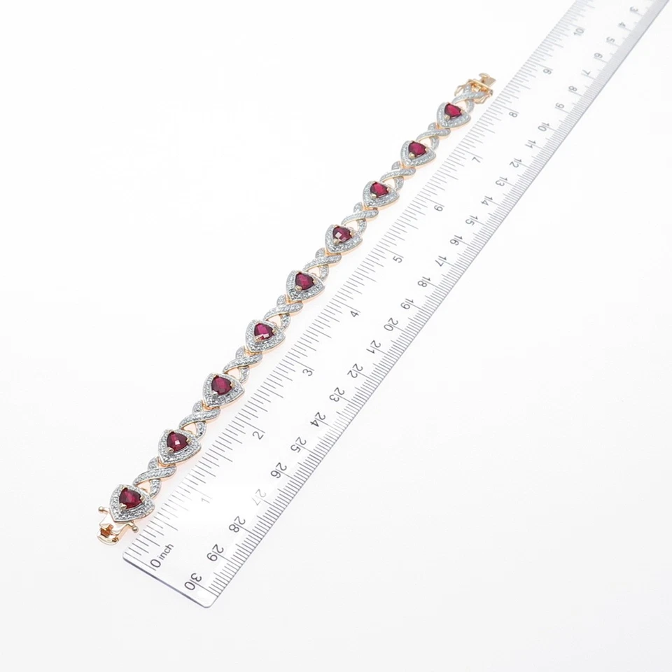 ROSS SIMONS 925 Sterling Gold Plated Lab-Created Ruby Infinity Link Bracelet 8" - Image 2 of 4